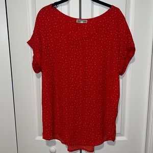 Pleione Short Sleeve Red Floral Blouse | Size XL